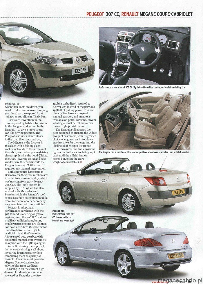 02 Porównanie Renault Megane CC z Peugeot 307 CCtest megane cc i 307 cc skan gazety cabrio które cabrio lepsze angielski artykuł o cabrio 