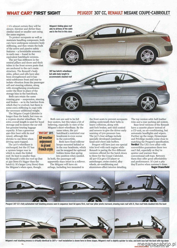 03 Porównanie Renault Megane CC z Peugeot 307 CCtest megane cc i 307 cc skan gazety cabrio które cabrio lepsze angielski artykuł o cabrio 